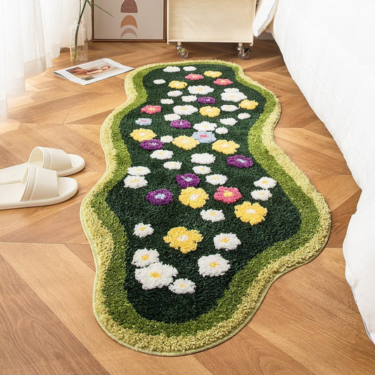 Cute Flower Moss Green Rug