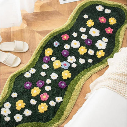 Cute Flower Moss Green Rug