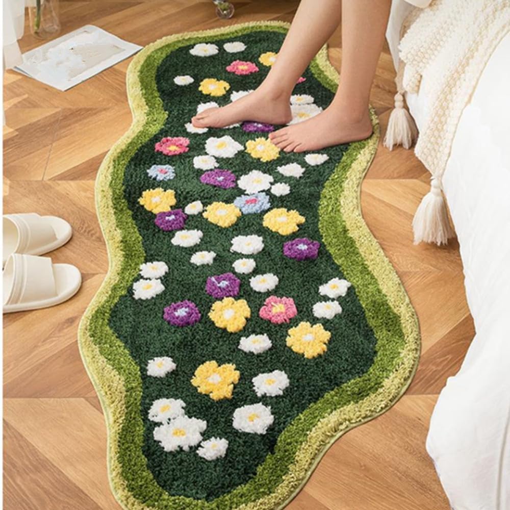 Cute Flower Moss Green Rug