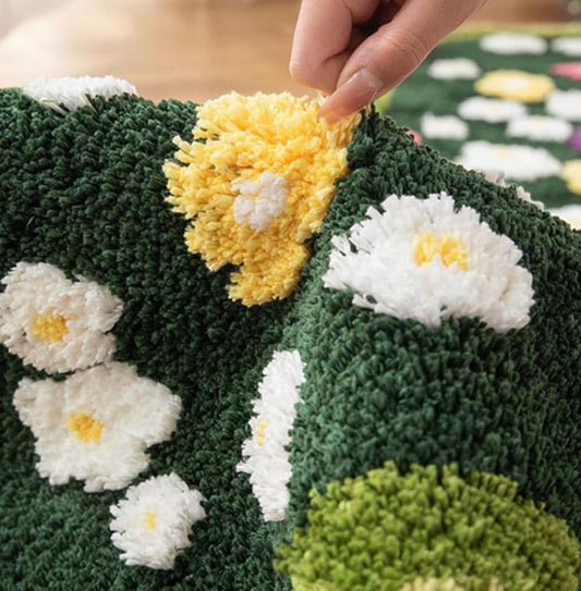 Cute Flower Moss Green Rug