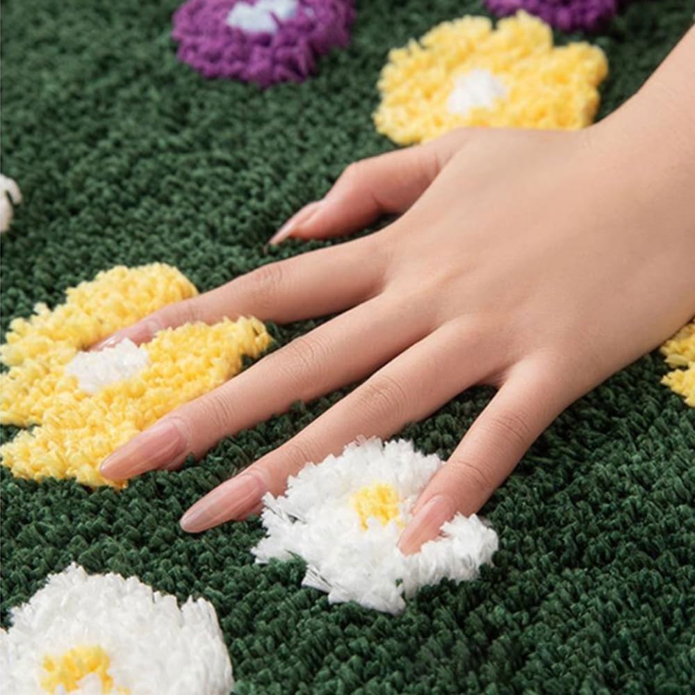 Cute Flower Moss Green Rug
