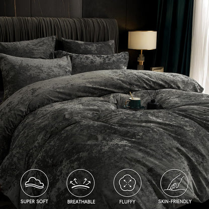 Dark Grey Velvet Duvet Cover Set