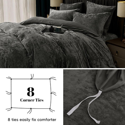 Dark Grey Velvet Duvet Cover Set