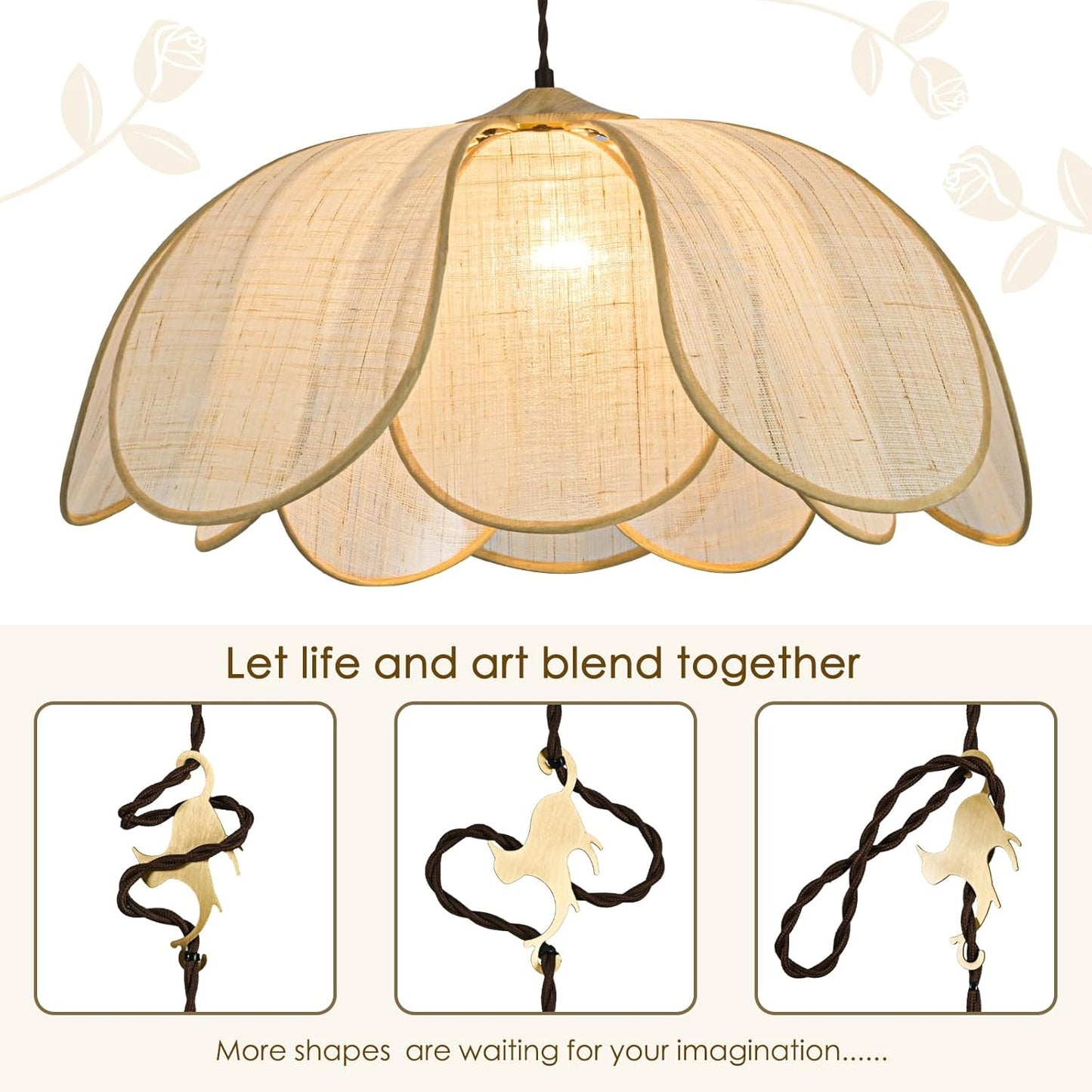 Decorative pendant light with floral design on a beige background