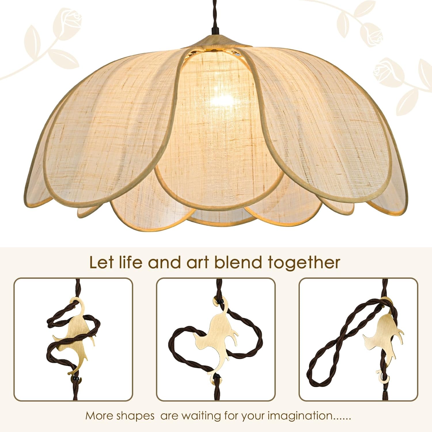 Decorative pendant light with floral design on a beige background