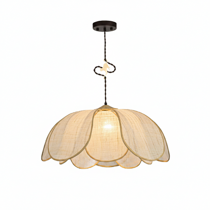 Decorative pendant light with a floral design on a white background