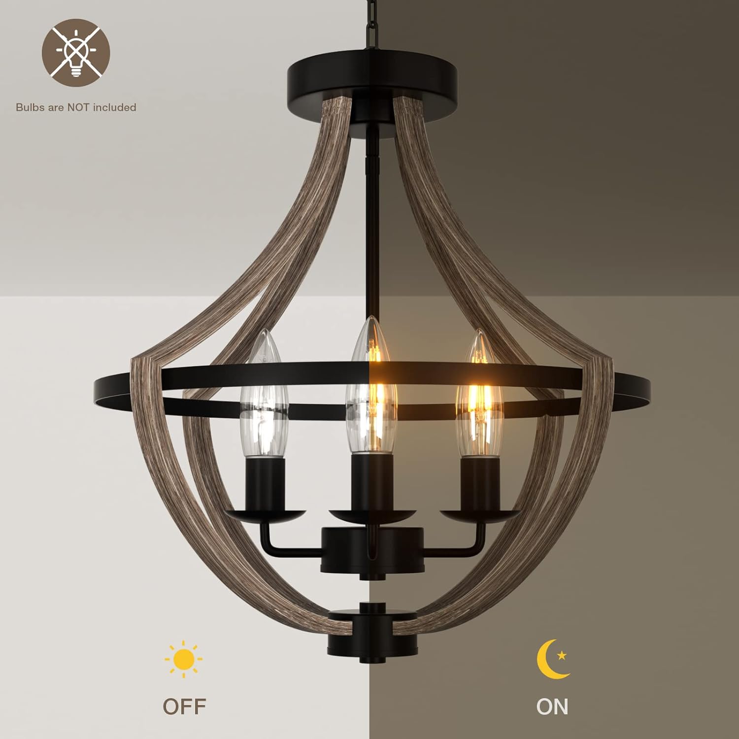 Farmhouse Faux Wood Rustic Chandelier close details