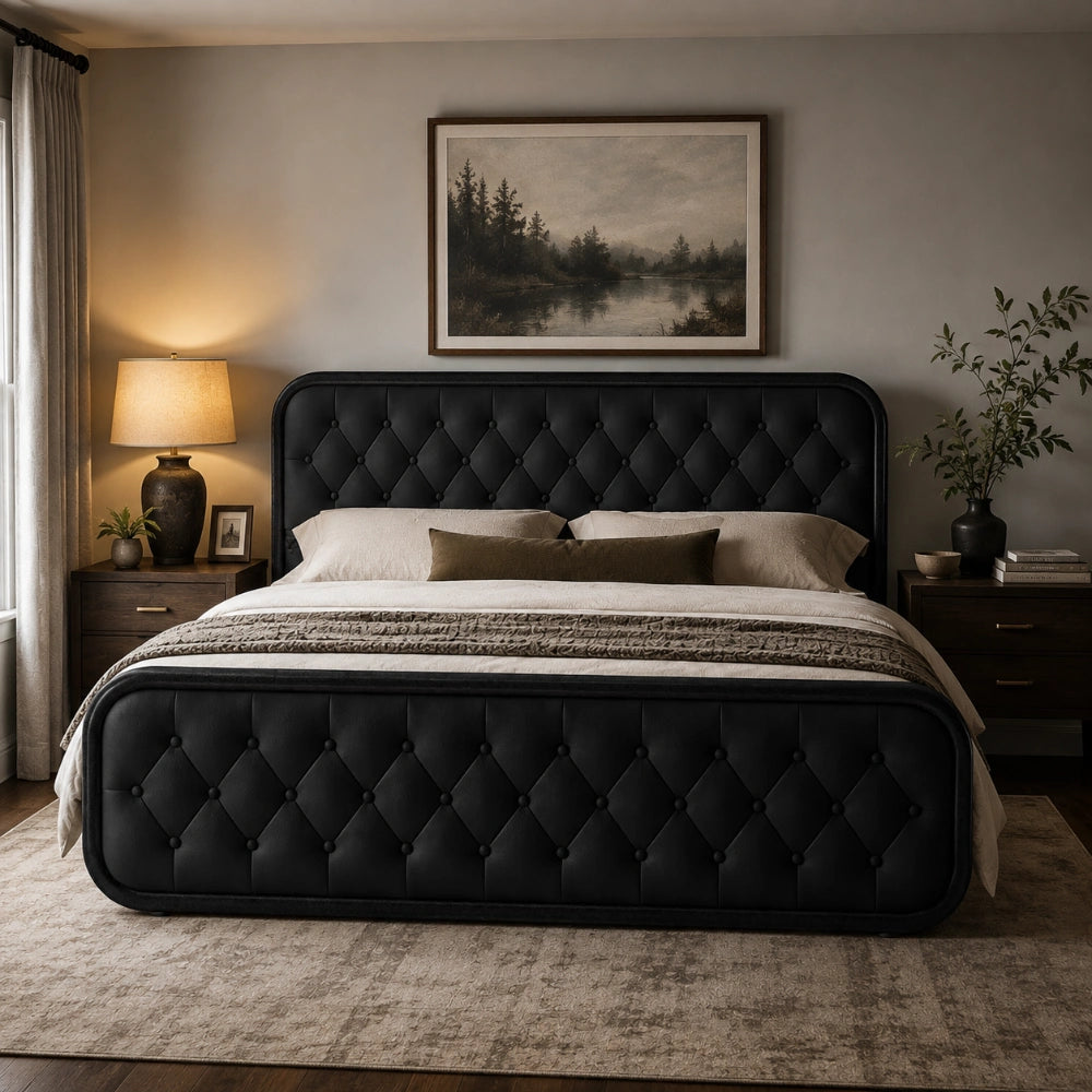 Faux Leather Platform Bed Frame