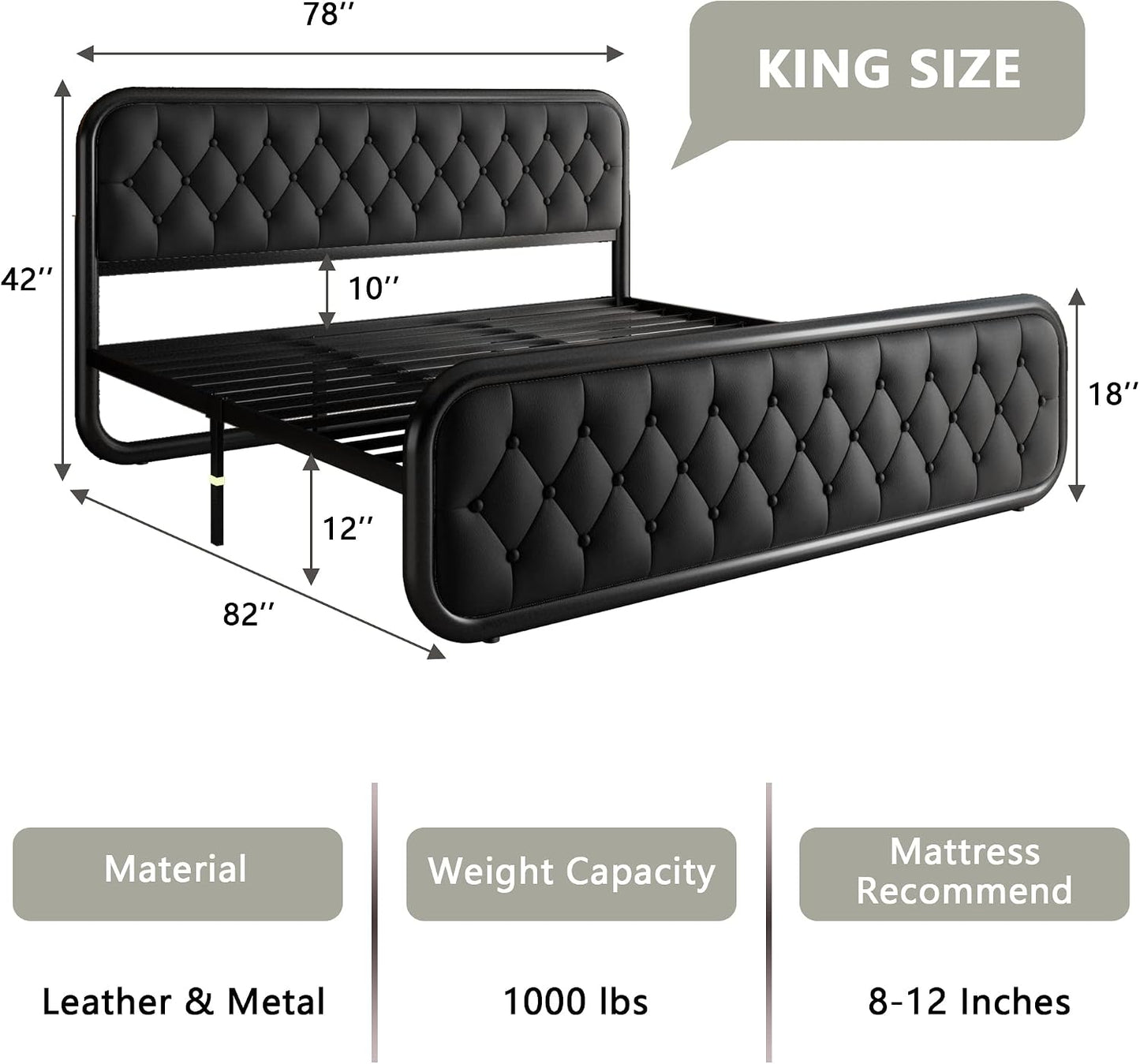 Faux Leather Platform Bed Frame