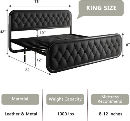 Faux Leather Platform Bed Frame