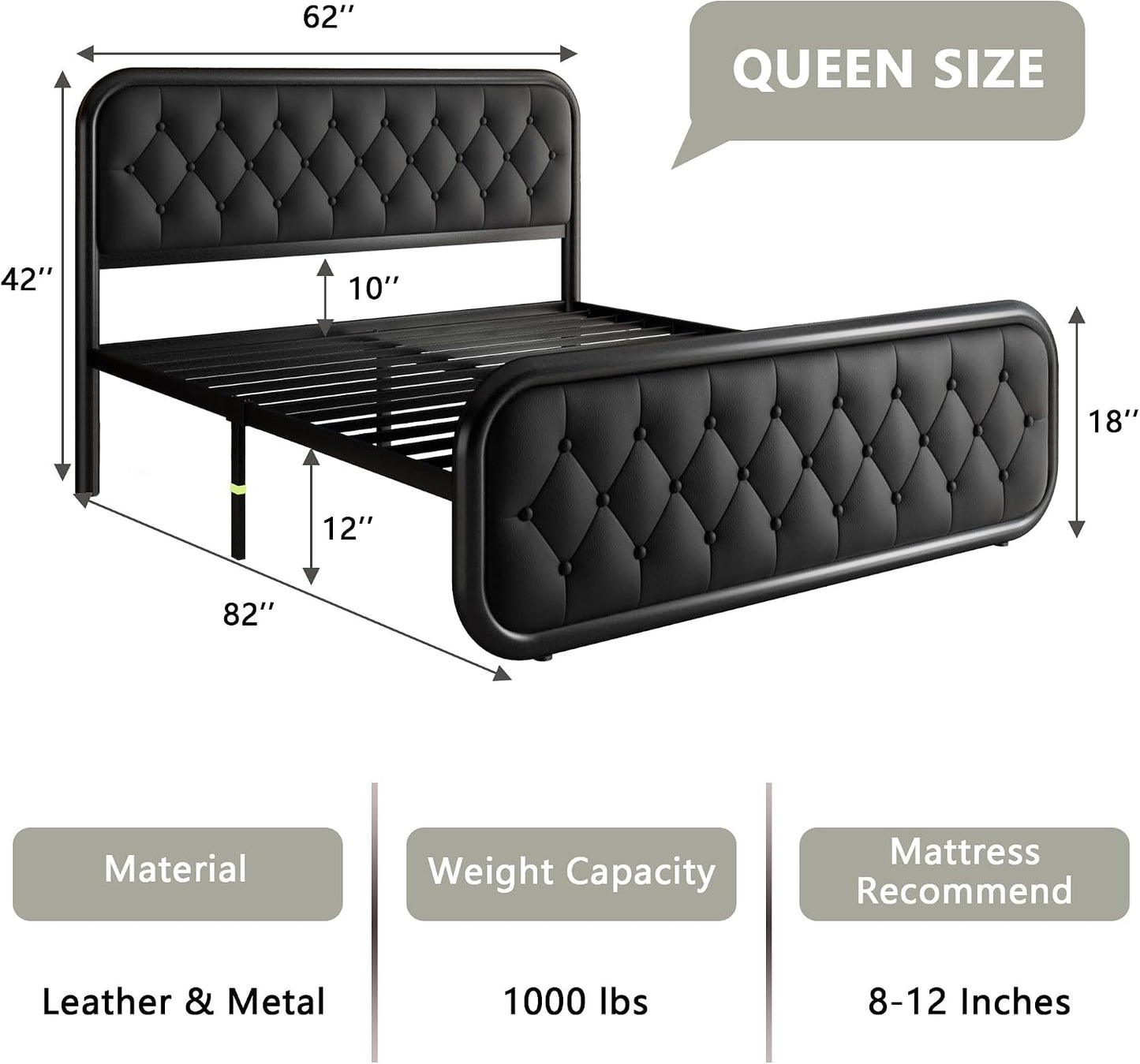 Faux Leather Platform Bed Frame