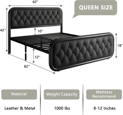 Faux Leather Platform Bed Frame