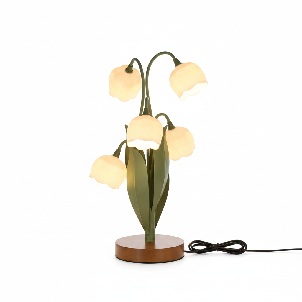 Decorative table lamp with floral design on a white background