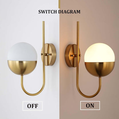 Wall sconce with switch diagram showing 'Off' and 'On' positions on a white and beige background.