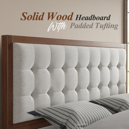 Full Sized Tufted Solid Wood Platform Bed Frame