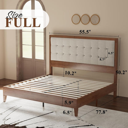 Full Sized Tufted Solid Wood Platform Bed Frame