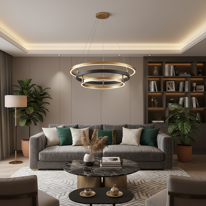 Gold Black Three Rings Chandelier