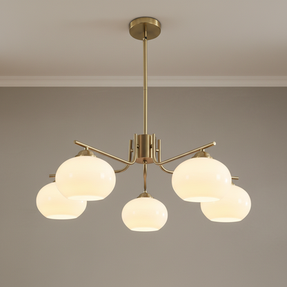Modern chandelier with glass shades in a room setting