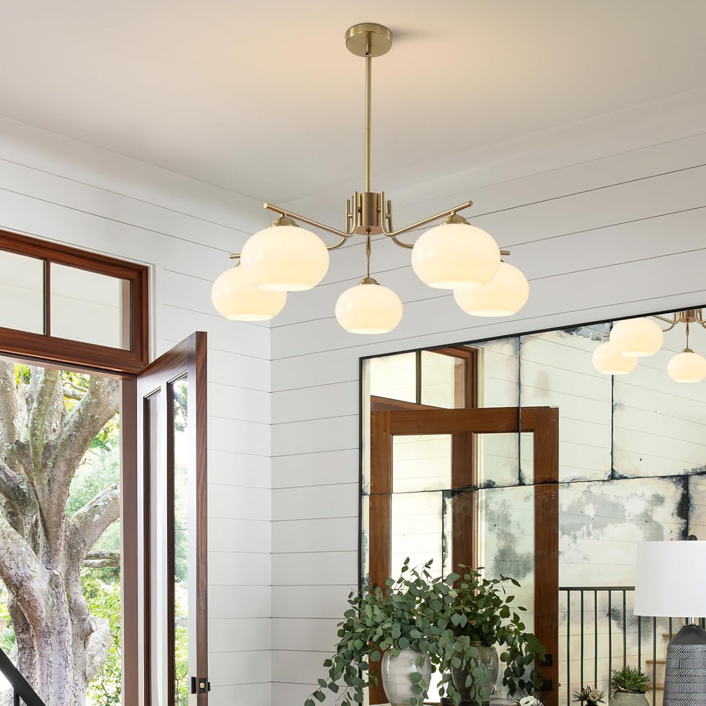 Gold Milk Glass Chandelier