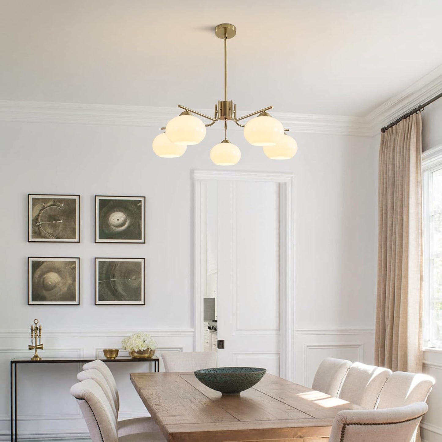 Gold Milk Glass Chandelier