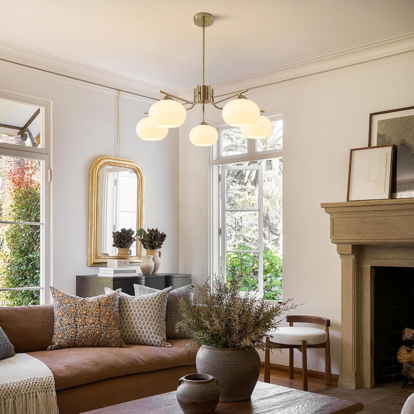 Gold Milk Glass Chandelier