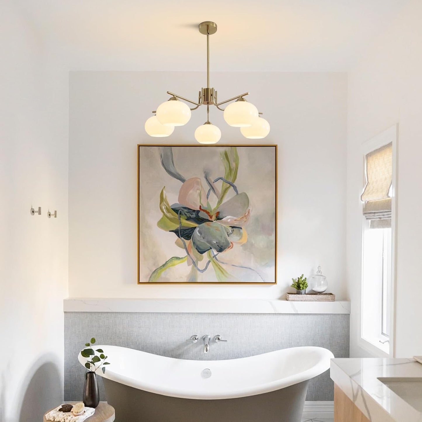 Gold Milk Glass Chandelier