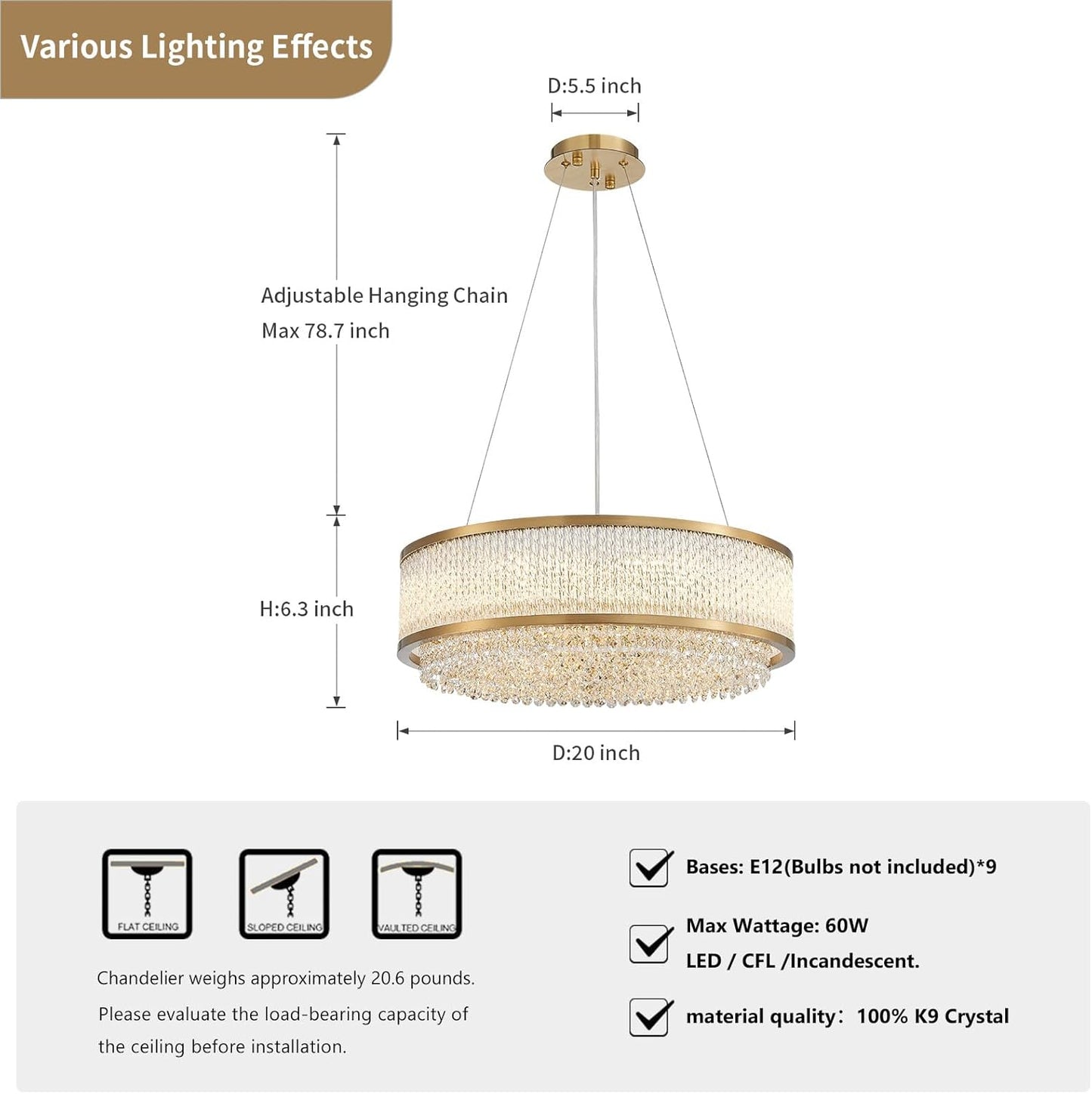 Gold Oval Crystal Chandelier
