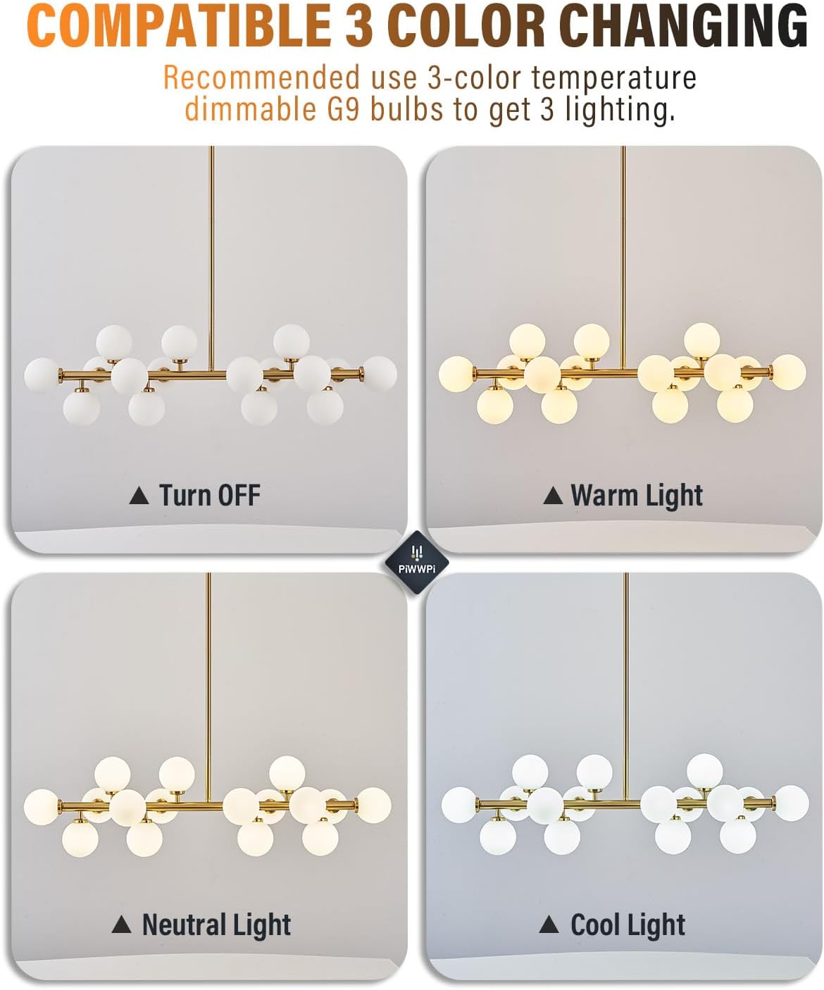 Light fixture with 3-color changing feature on a gray background