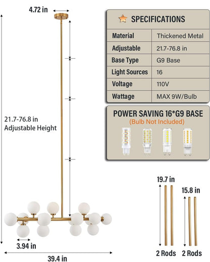 Chandelier with specifications and dimensions on a white background