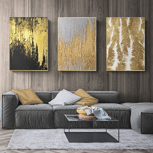 Decorstly Golden Abstract Cotton Canvas Wall Decor Art for Living Room Office Decor
