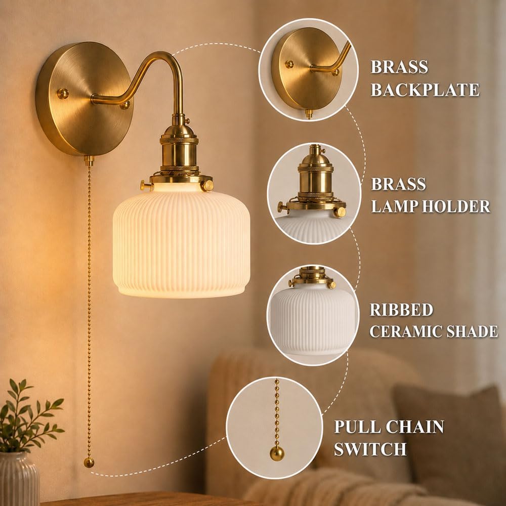 Gooseneck Copper Base Ceramic Wall Sconce