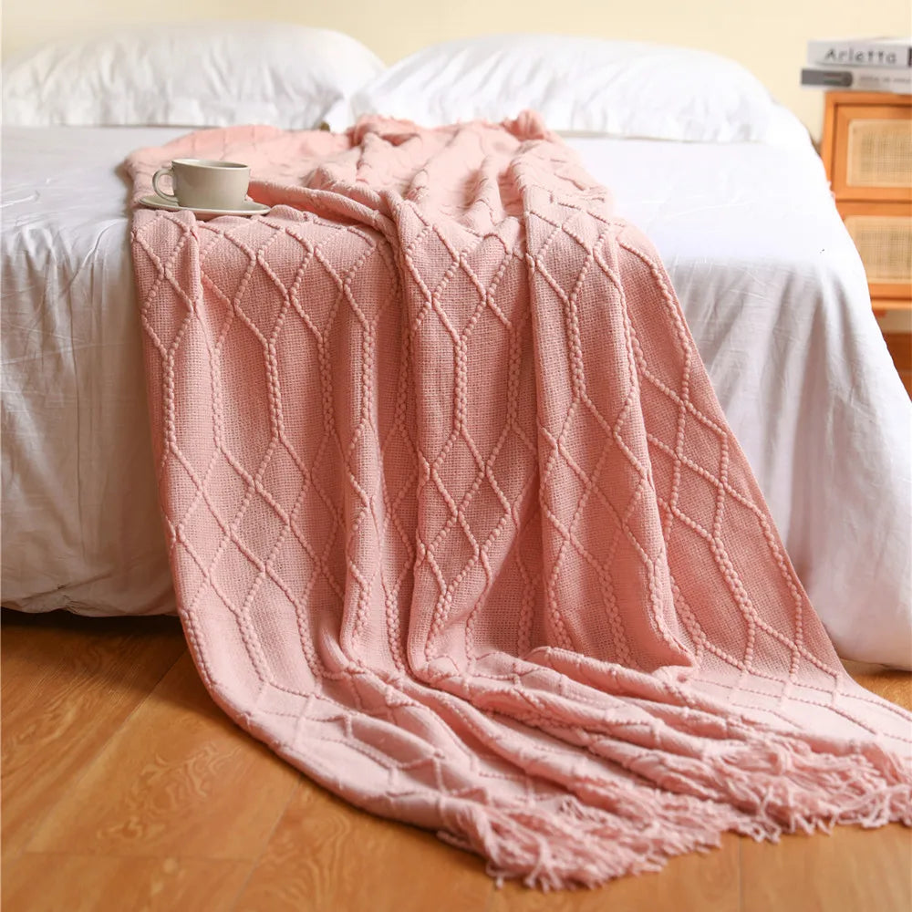 Nordic Knitted Shawl Blanket: Pink