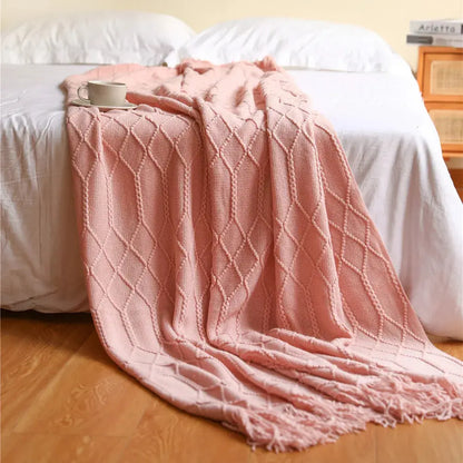 Nordic Knitted Shawl Blanket: Pink