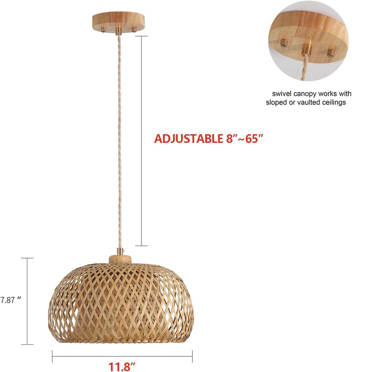 Pendant light with dimensions and a comparison to a pizza