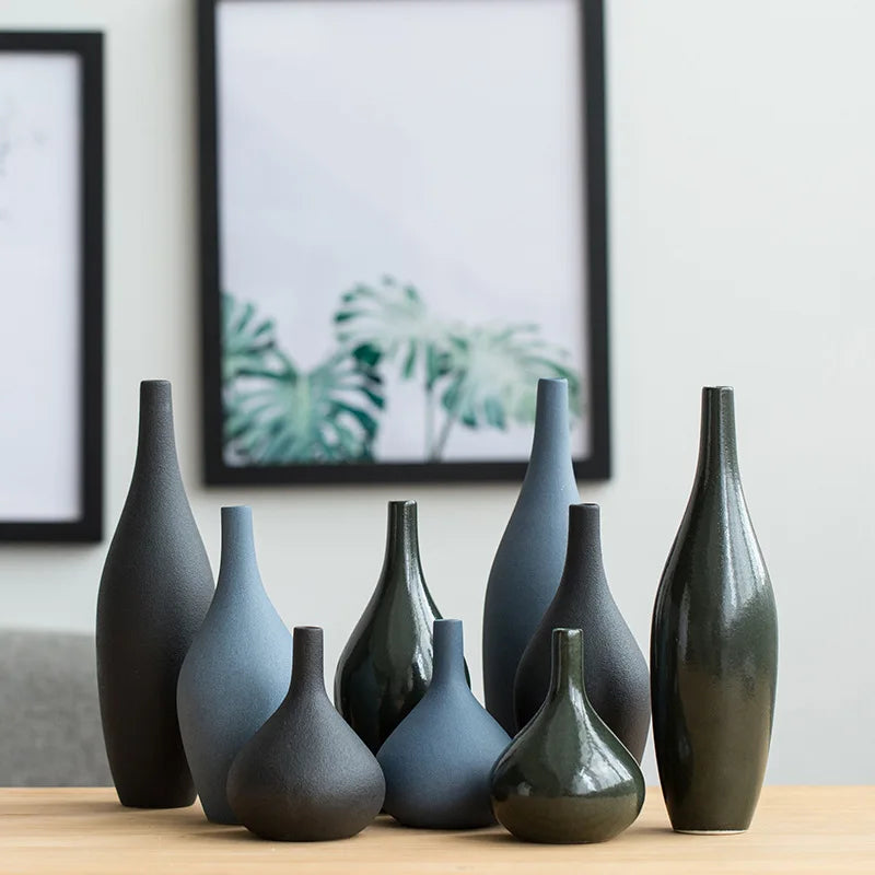 Mediterranean Zen Black Blue Ceramic Vase