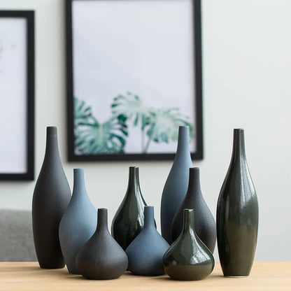 Mediterranean Zen Black Blue Ceramic Vase