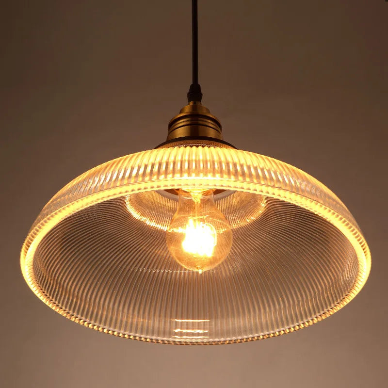 Striped Lid Glass Pendant Light