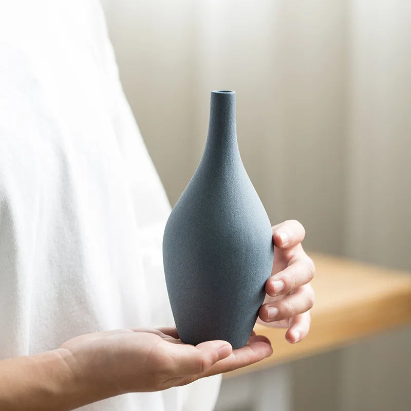 Mediterranean Zen Black Blue Ceramic Vase