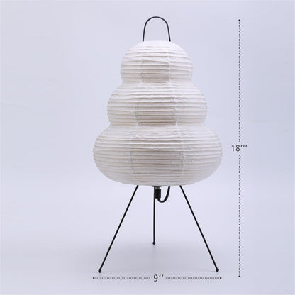 White paper lantern on a stand with dimensions indicated on a light gray background