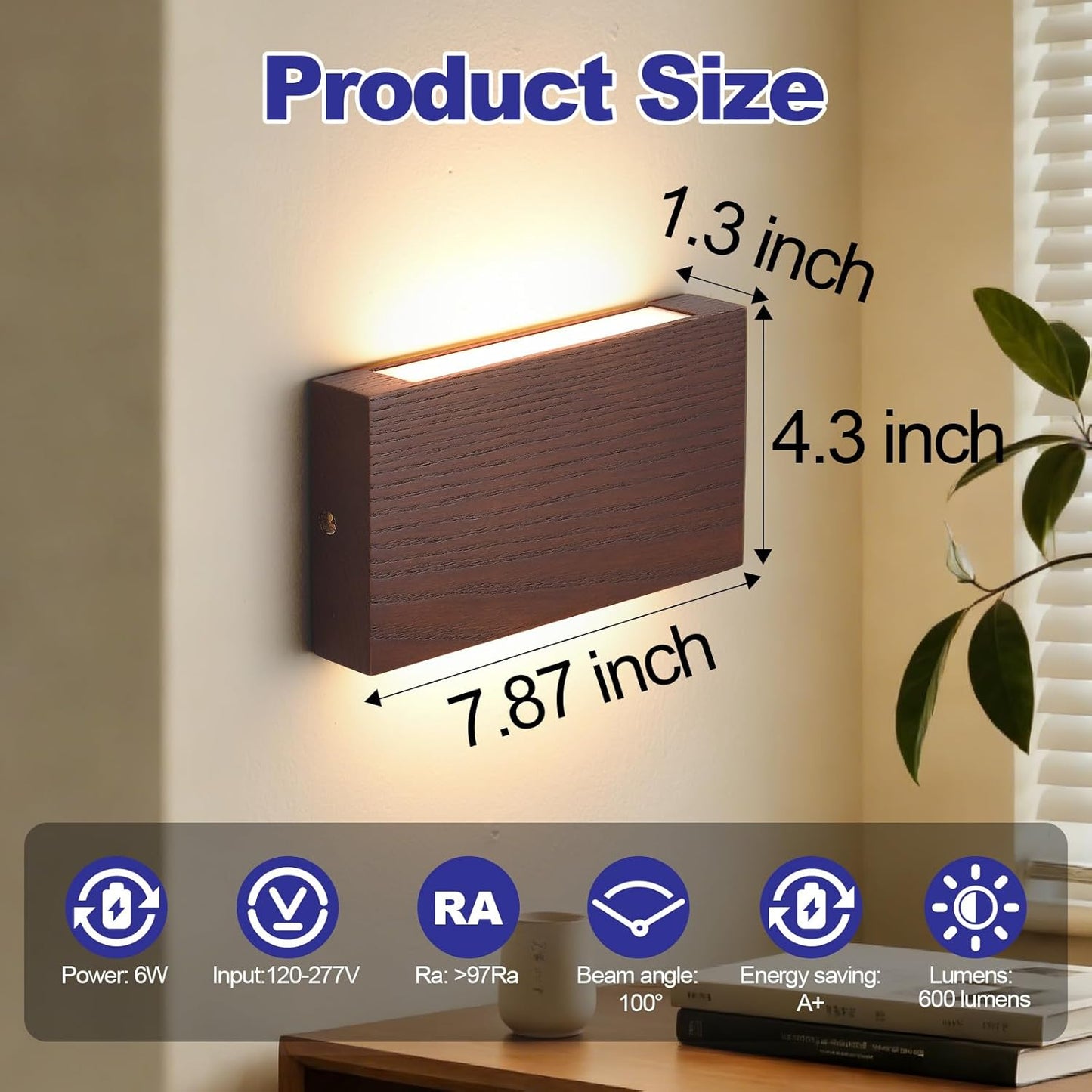 Wall-mounted light fixture with dimensions labeled on a neutral background