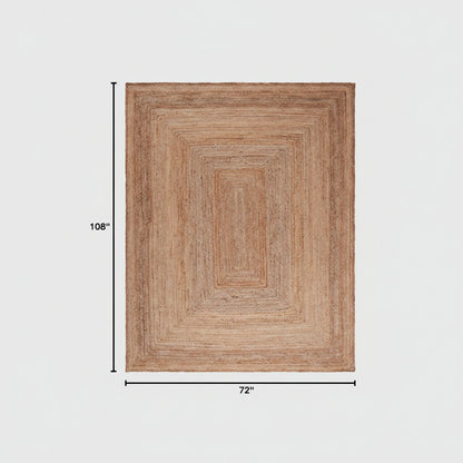 Beige braided rug with dimensions 72" x 108" on a plain background