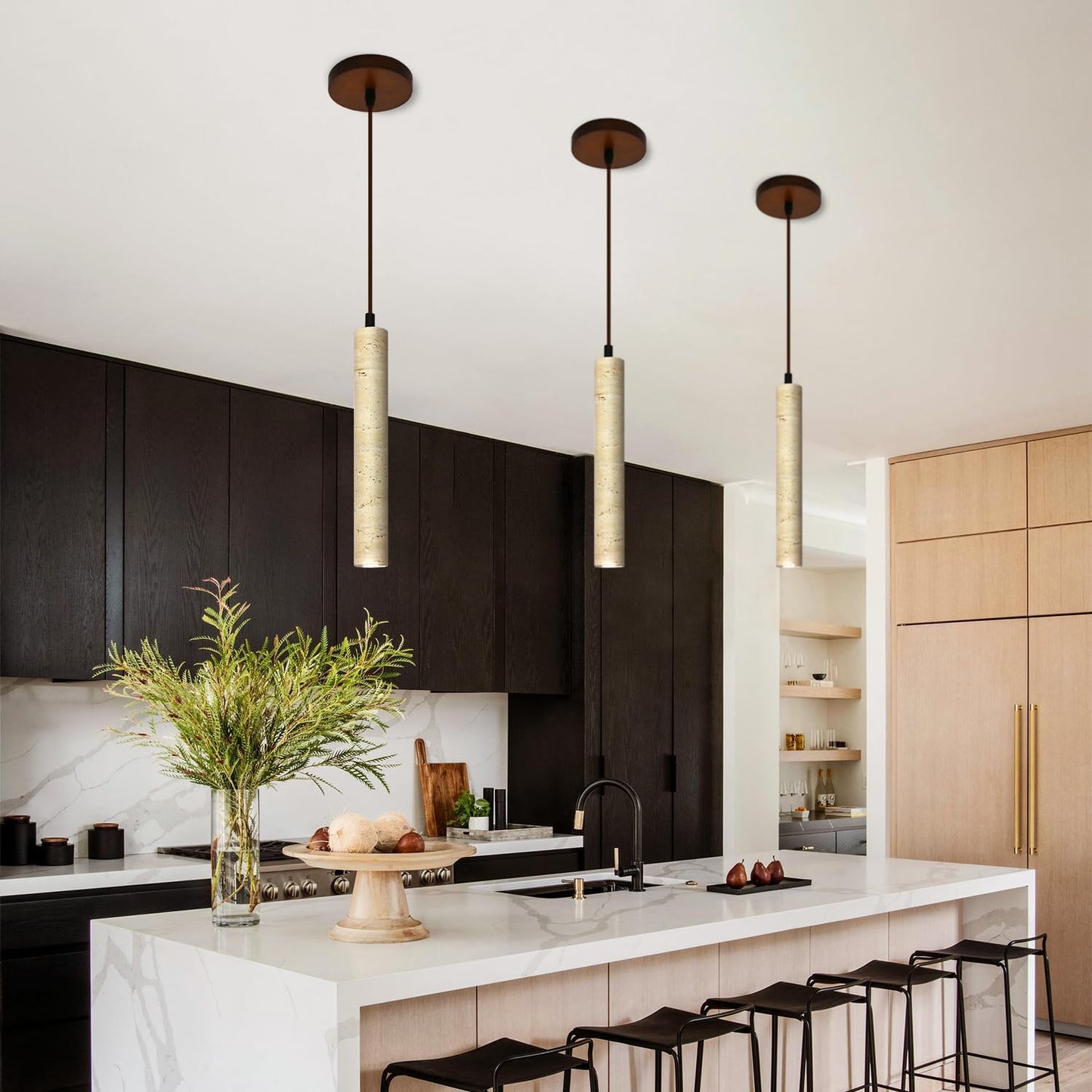 Long Yellow Travertine Pendant Lights