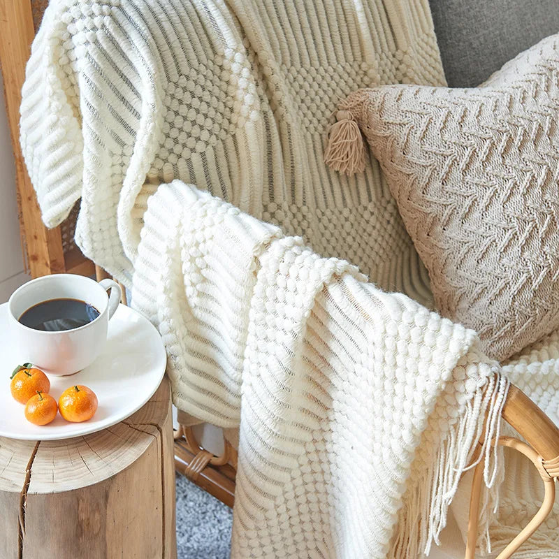 Nordic Knitted Shawl Blanket: White