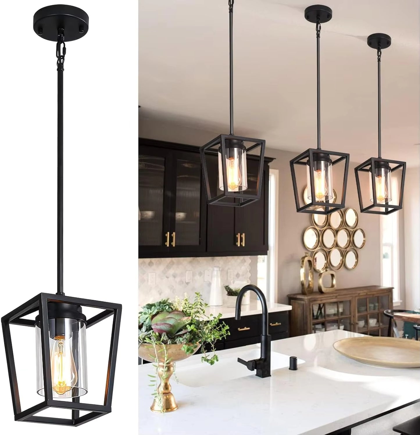 Matte Black Kitchen Island Pendant Light