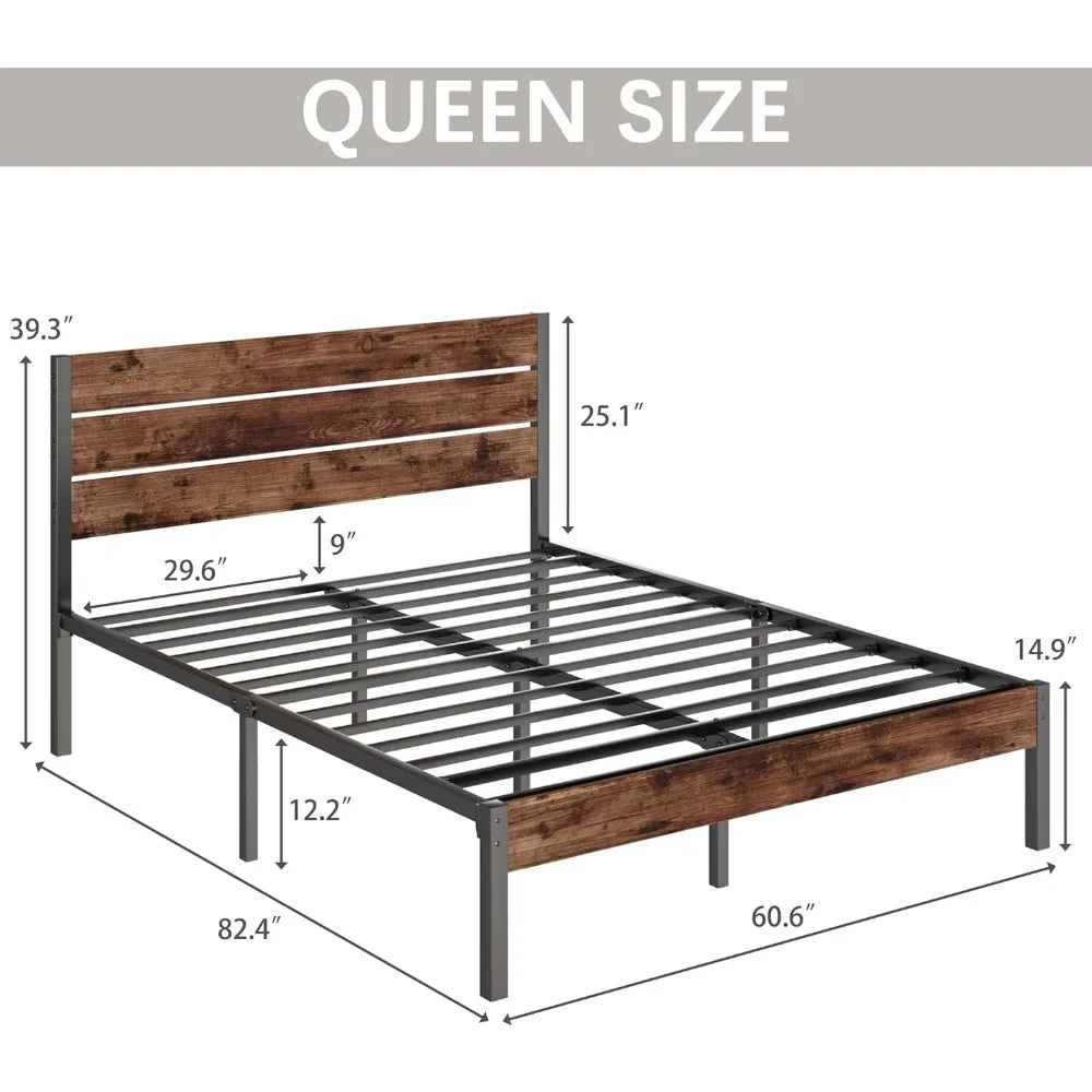 Mid Century Rustic Brown Wood Bed Frame