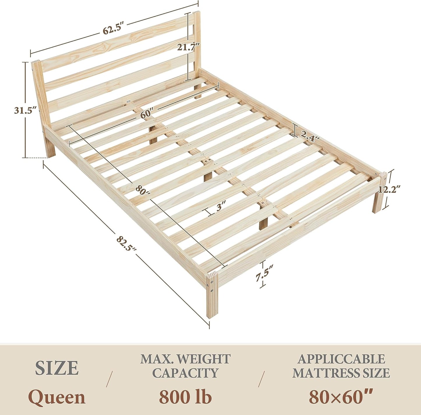 Minimalist Solid Pine Wood Bed Frame