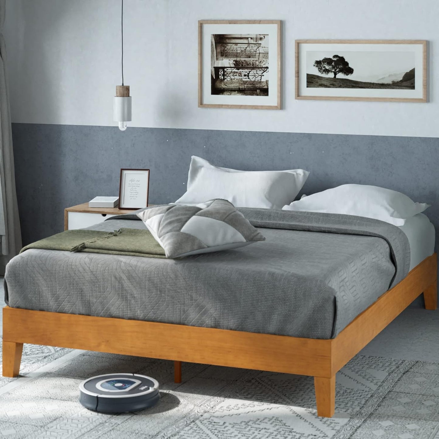 Decorstly Minimalist Wood Platform Mid Century Bed Frame for Bedroom Decor Essential