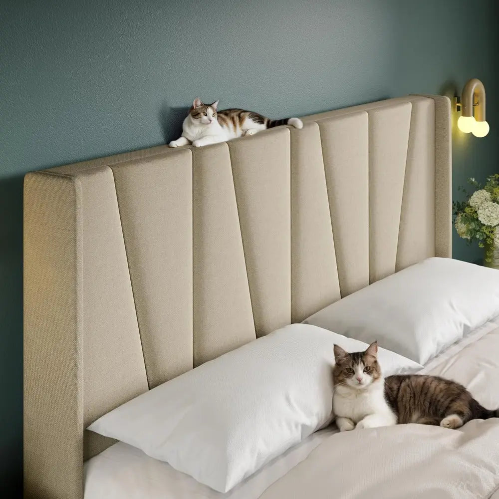 Modern Geometric Wingback Headboard Bed Frame - Decorstly