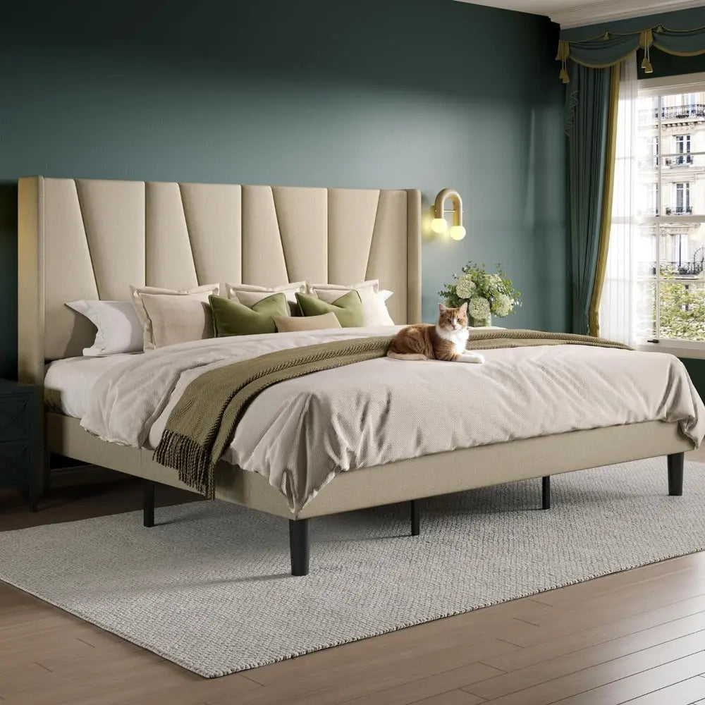 Modern Geometric Wingback Headboard Bed Frame - Decorstly
