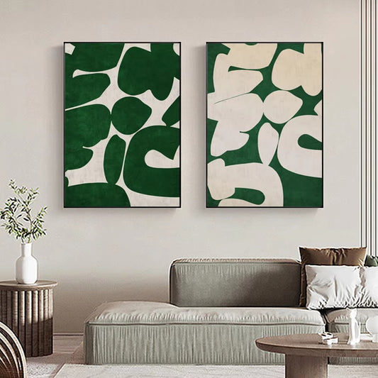 Modern Green White Abstract Painting Art